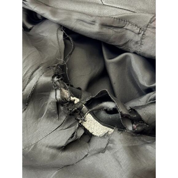 Avenue Y2K Vintage Leather Jacket Black Button Womens 26/28 Longline Collar FLAW - Picture 12 of 13